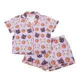 Sailor Moon Luna, Artemis, and Diana All-Over Print Women's Notch Collar Button-Down Shirt and Shorts Sleepwear Set